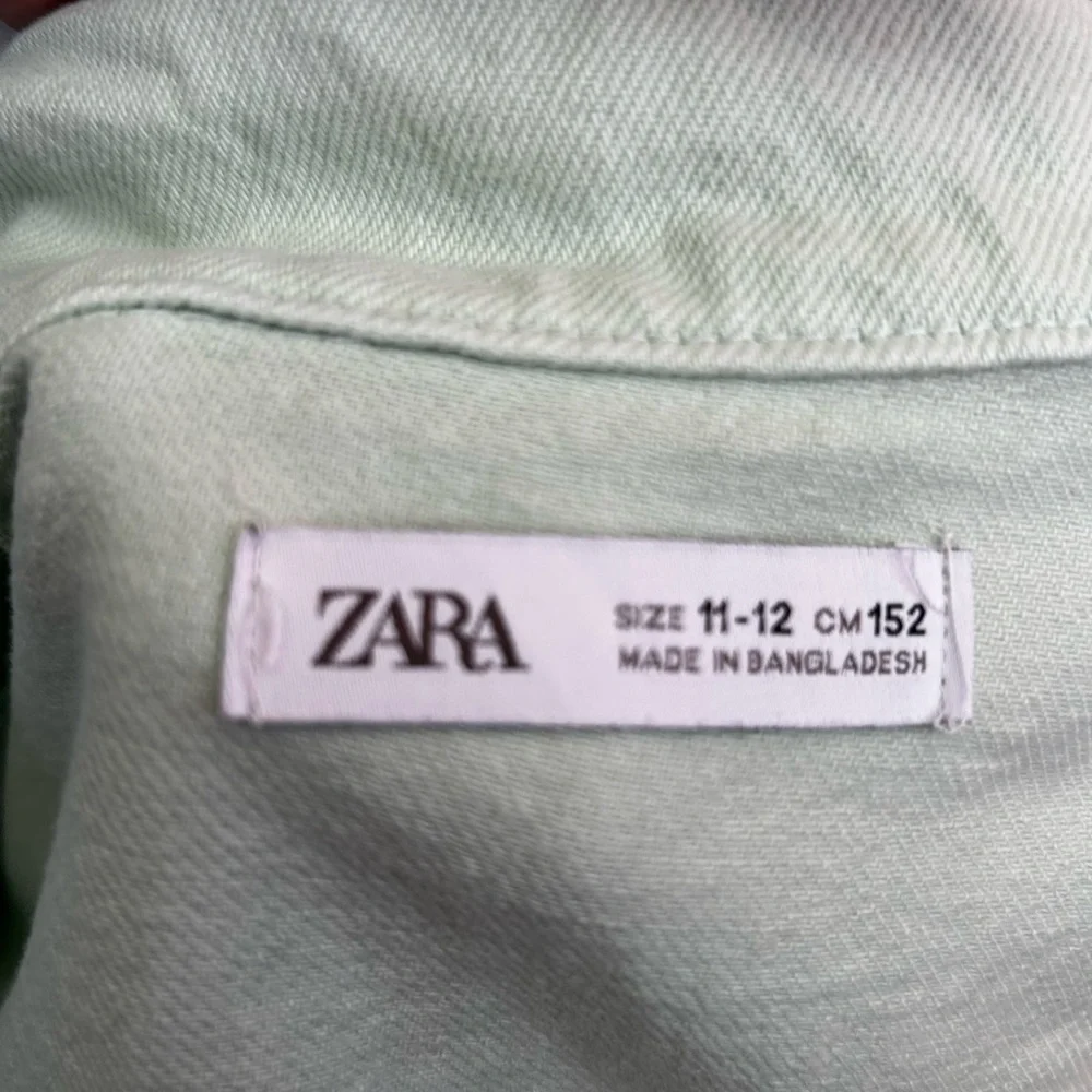 🌍Zara Mint Green Denim Snap Front Short One Piece Romper Size 11/12 Pockets - Picture 4 of 4